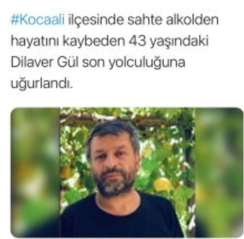 Kocaali ilçesinde sahte alkolden hayatını kaybeden 43 yaşındaki Dilaver Gül Son yolculuğuna uğurlandı